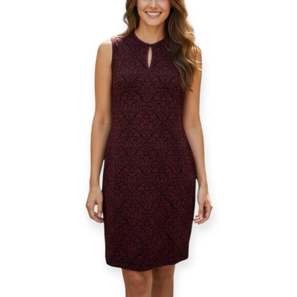 ST. JOHN Size 10 Burgundy Black Metallic Jacquard Sleeveless Knit Dress USA - Picture 1 of 12